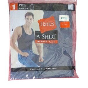 Hanes Size Medium 38-40 Mens Ribbed A Shirt Preshrunk Cotton Black New